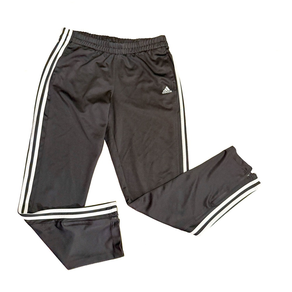 Adidas Climalite Track Pants Black White 3 Stripe Ankle Zip Joggers Womens Large